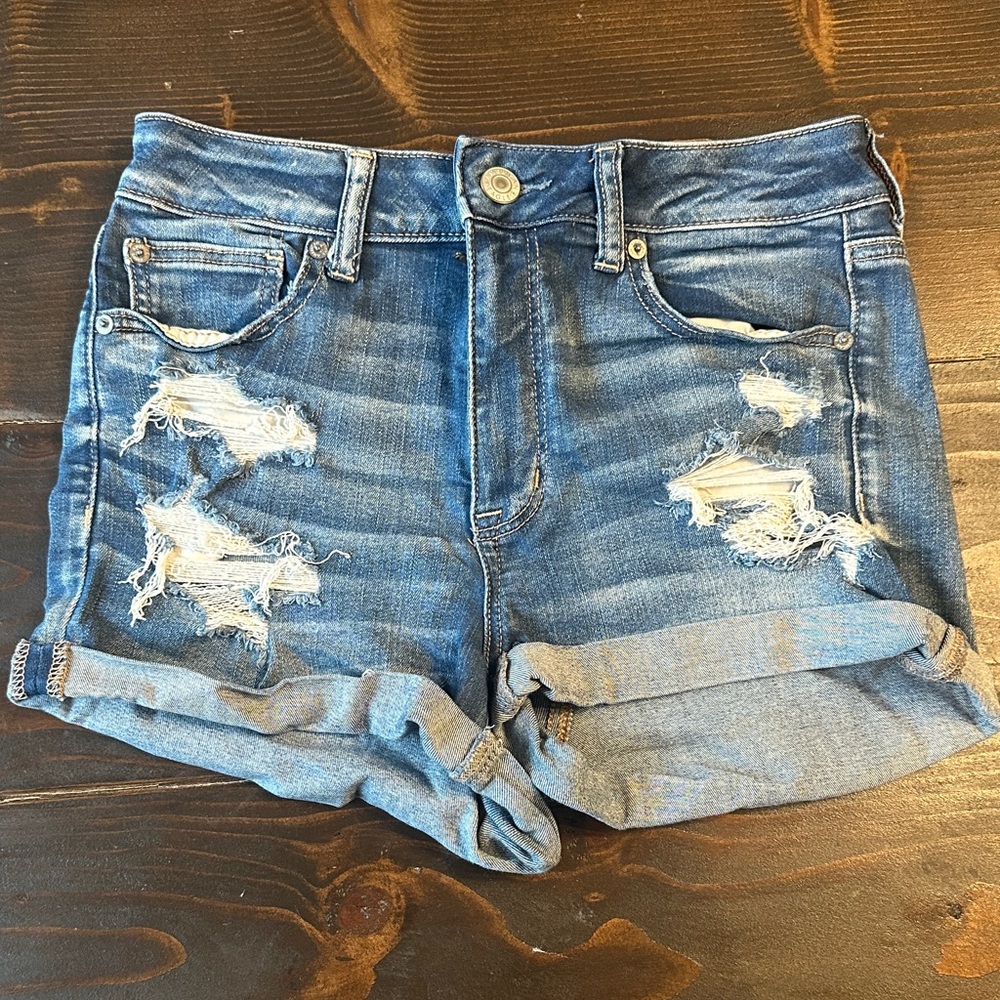 Distressed Blue Denim Shorts